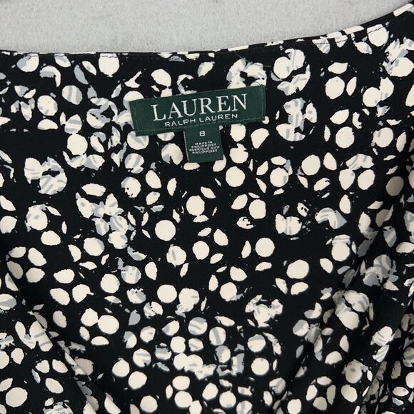 Ralph Lauren Dress Womens 8 Black White Floral Ruched Wrap Office Career LRL - Picture 7 of 15